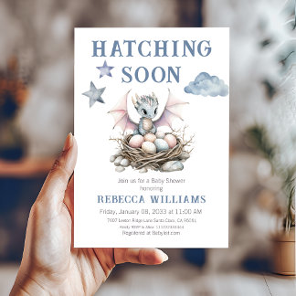 Hatching Soon Cute Little Dragon Baby Shower  Invitation