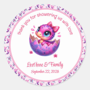 "Hatching Soon" Cute Pink Dinosaur Baby Shower  Classic Round Sticker
