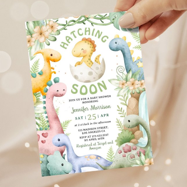 Hatching Soon Dino Baby Shower Gender Neutral Invitation (Creator Uploaded)