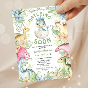Hatching Soon Dino Boy Dinosaur Baby Shower Invitation