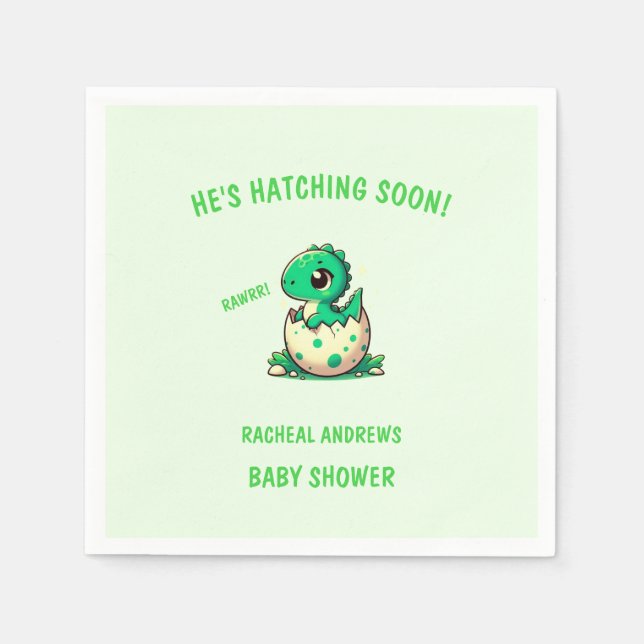 Hatching soon Dinosaur Baby Shower Baby Shower Napkin (Front)