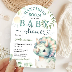 Hatching Soon Dinosaur Baby Shower Girl Arch Invitation