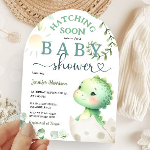 Hatching Soon Dinosaur Baby Shower Green Dino Arch Invitation