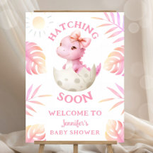 Hatching Soon Dinosaur Baby Shower Pink Welcome
