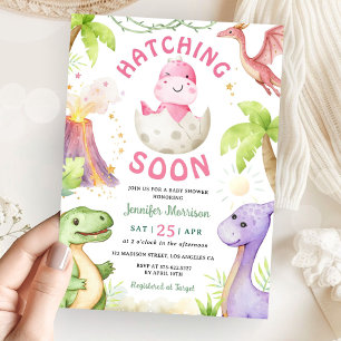 Hatching Soon Girl Dinosaur Baby Shower Invitation