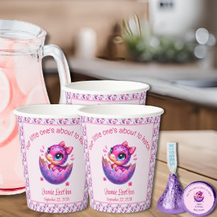 "Hatching Soon" Pink Dinosaur Baby Shower Paper Cups