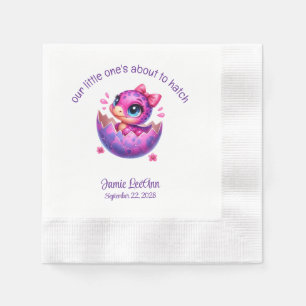 "Hatching Soon" Purple Dinosaur Baby Shower Napkin