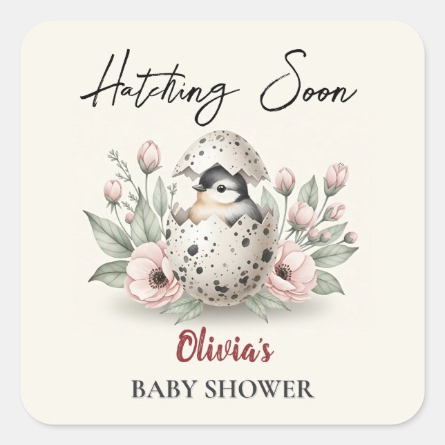 Hatching Soon Rustic Baby Chick Baby Shower Square Sticker (Front)