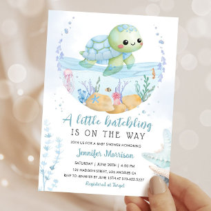 Hatchling Baby Shower Sea Turtle Cute Watercolor Invitation