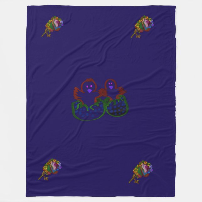 Hatchlings with Rainbow Colored Floral Fleece Blanket (Front)