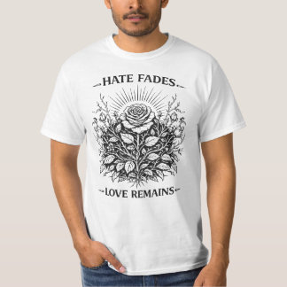 Hate Fades Love Remains Vintage Rose Woodcut  T-Shirt