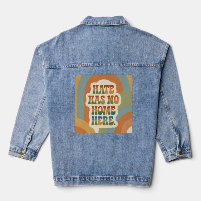 Hate Has No Home Here Retro Rainbow  Denim Jacket (Back)