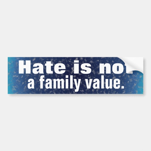 Hate is not a family value. bumper sticker (Front)