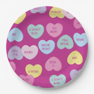 hate valentines day candy hearts paper plate