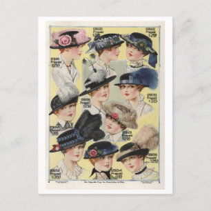 Hats from Vintage 1916 Montgomery Ward Catalogue Postcard