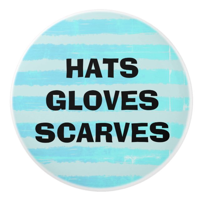 Hats Gloves Scarves Ice Blue Watercolor Stripes Ceramic Knob (Front)