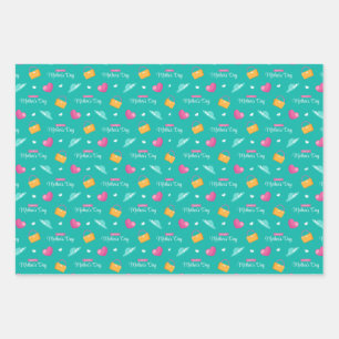 Hats, Handbags, and Hearts Teal Mother's Day Wrapping Paper Sheet