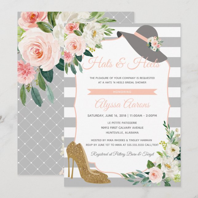 Hats & Heels Derby Bridal Shower Floral Invitation (Front/Back)