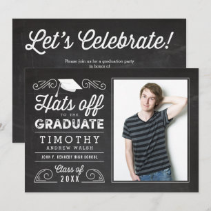 Hats Off Graduation Chalkboard Invitation