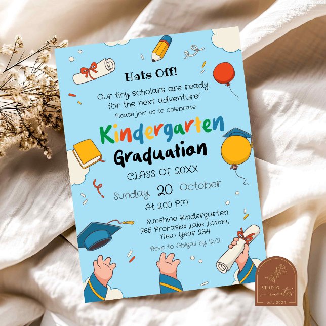 Hats Off Kindergarten Graduation Invitation (Creator Uploaded)