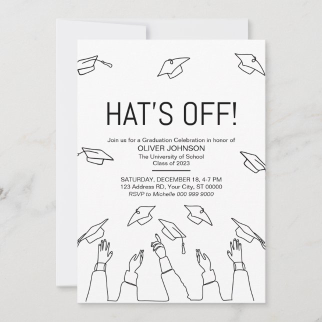 Hat's Off, Modern Graduation Party Invitation (Front)