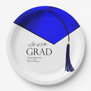 Hats Off To Grad Blue & Gold Mens Graduation Paper Plate