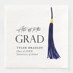 Hats Off To Grad Blue & Gold Tassel Graduation Napkin
