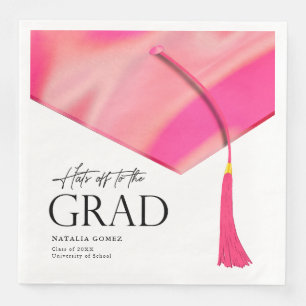 Hats Off To Grad Holographic Pink Gold Graduation Napkin
