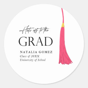 Hats Off To Grad Pink & Gold Tassel Graduation Classic Round Sticker