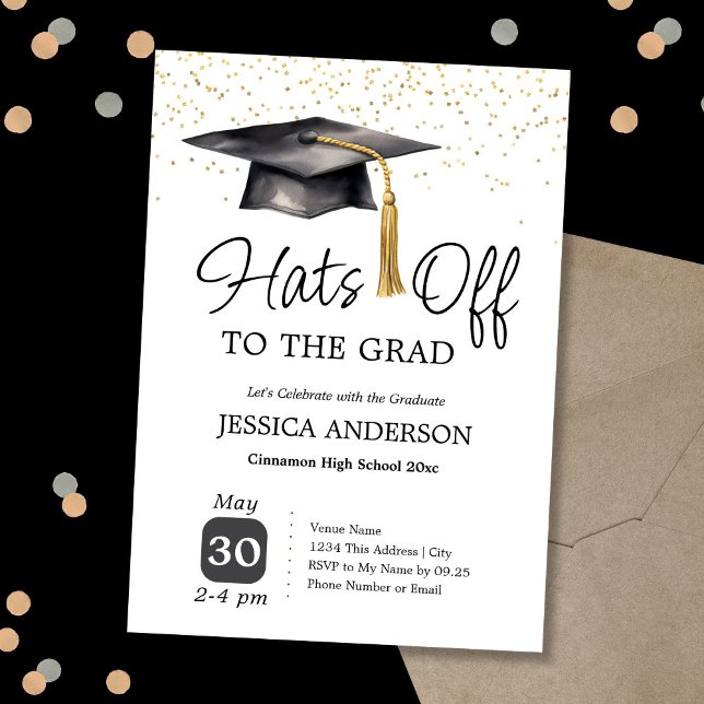 Hats Off to the Grad Graduation Party One Photo  Invitation (Creator Uploaded)