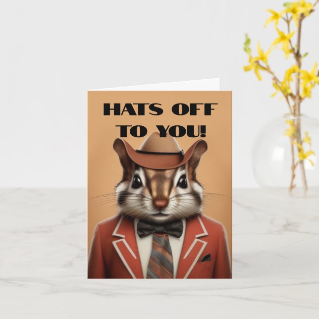 Hats off to you! Thank you! Cute chipmunk Card (Yellow Flower)