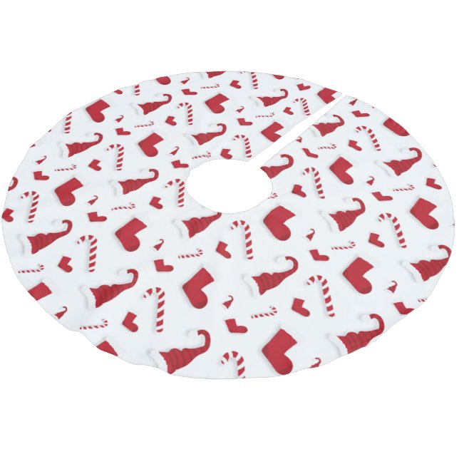 Hats Stockings Candy Canes Design  Brushed Polyester Tree Skirt (Angled)