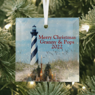 Hatteras Lighthouse OBX Beach Christmas -  Glass Tree Decoration