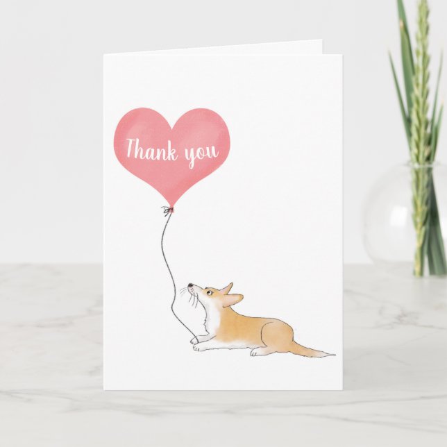 Hattie corgi & balloon thank you card (Front)