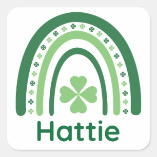 Hattie Name Clover Boho Rainbow Square Sticker