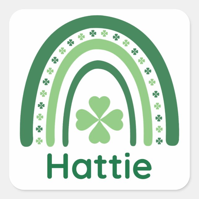 Hattie Name Clover Boho Rainbow Square Sticker (Front)