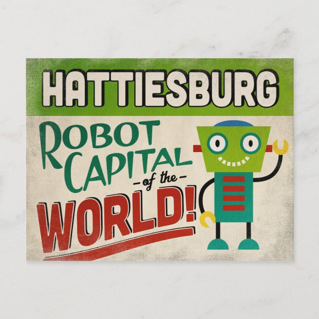 Hattiesburg Mississippi Robot - Funny Vintage Postcard (Front)