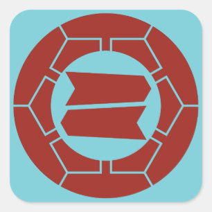 Hattori clan kamon in red on blue square sticker