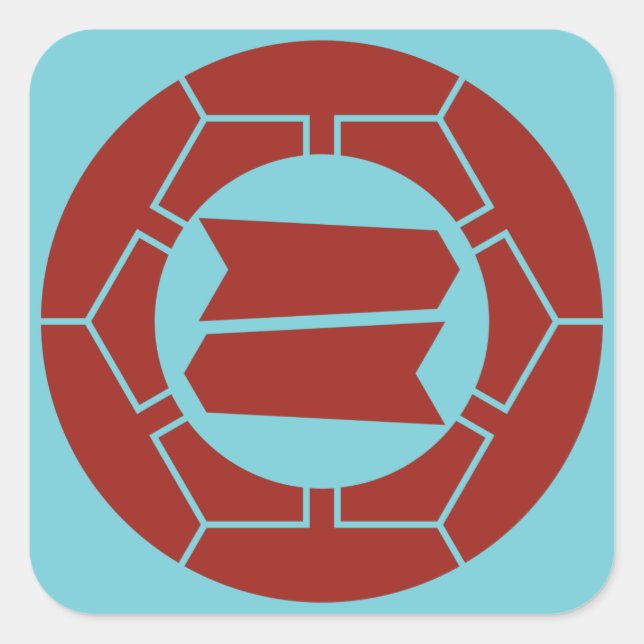 Hattori clan kamon in red on blue square sticker (Front)