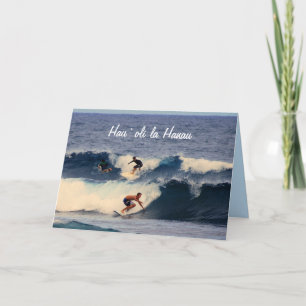 Hau`oli la Hanau Birthday Hawaiian Surfers Card