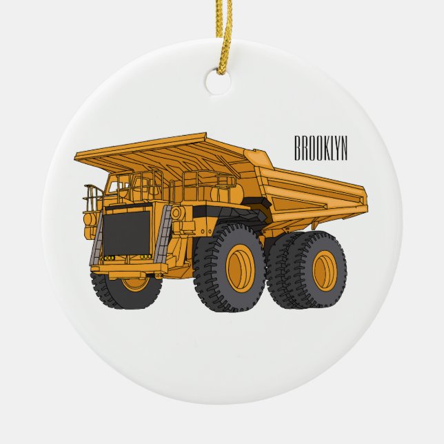 Haul truck cartoon illustration ceramic tree decoration (Front)