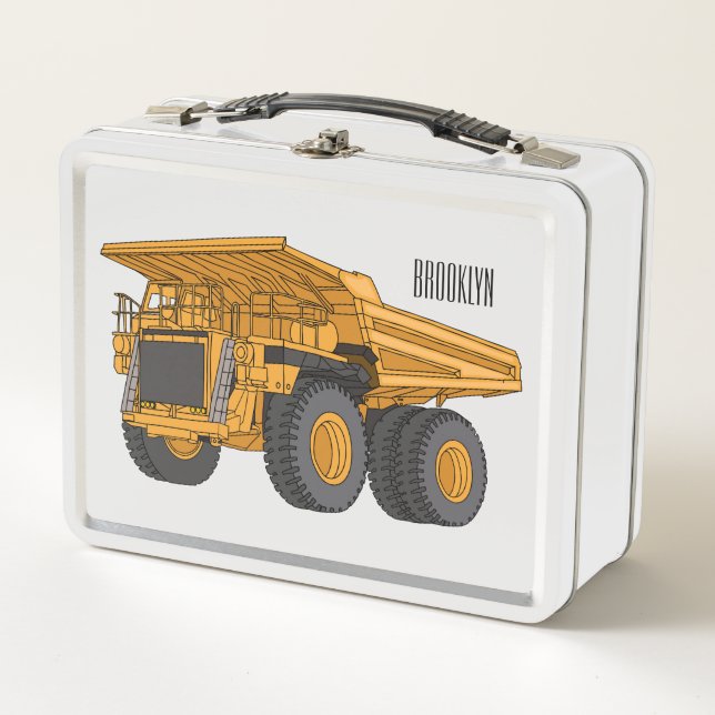 Haul truck cartoon illustration metal lunch box (Front)