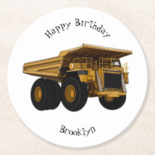 Haul truck cartoon illustration round paper coaster