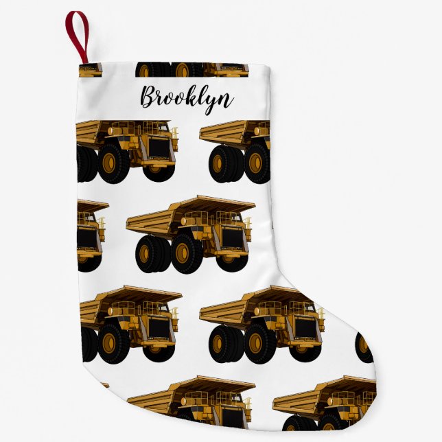 Haul truck cartoon illustration small christmas stocking (Front)