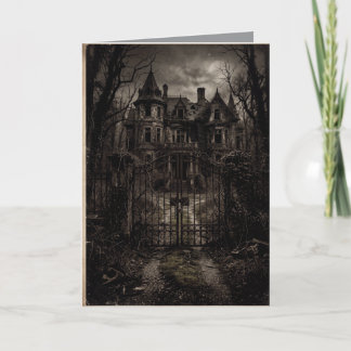 Haunted Abandoned Mansion Dark Halloween Art Card