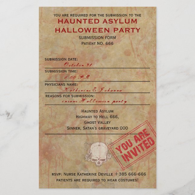 Haunted Asylum Halloween Party Flyer (Front)