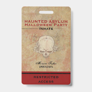 Haunted Asylum Halloween Party Inmate 3 ID Badge