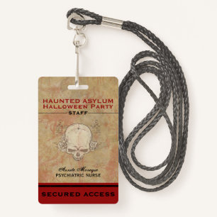 Haunted Asylum Halloween Party Staff 2 ID Badge