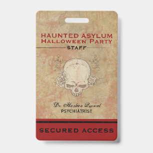 Haunted Asylum Halloween Party Staff ID Badge
