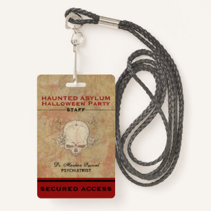 Haunted Asylum Halloween Party Staff ID Badge